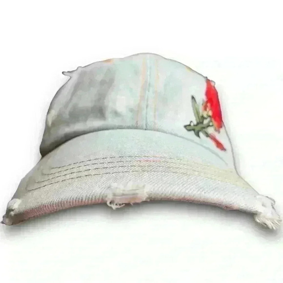 Denim Distressed Womens Washed Denim David & Young Baseball Cap Rose Embroidered - Picture 3 of 11